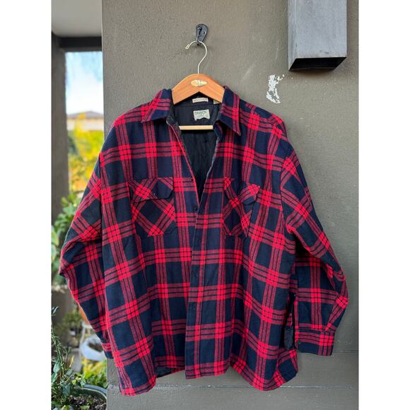 Oakton Other - Vintage 90s Oakton 2XL Red Black Flannel Jacket Plaid Fleece Insulated Shacket